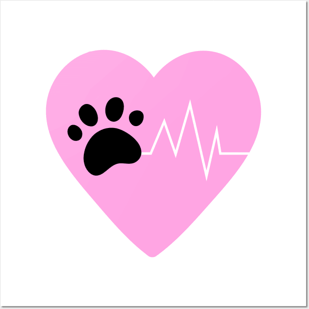 Pink Dog Paw Heartbeat Line Dog Lover Heartbeat Wall Art by olivetees